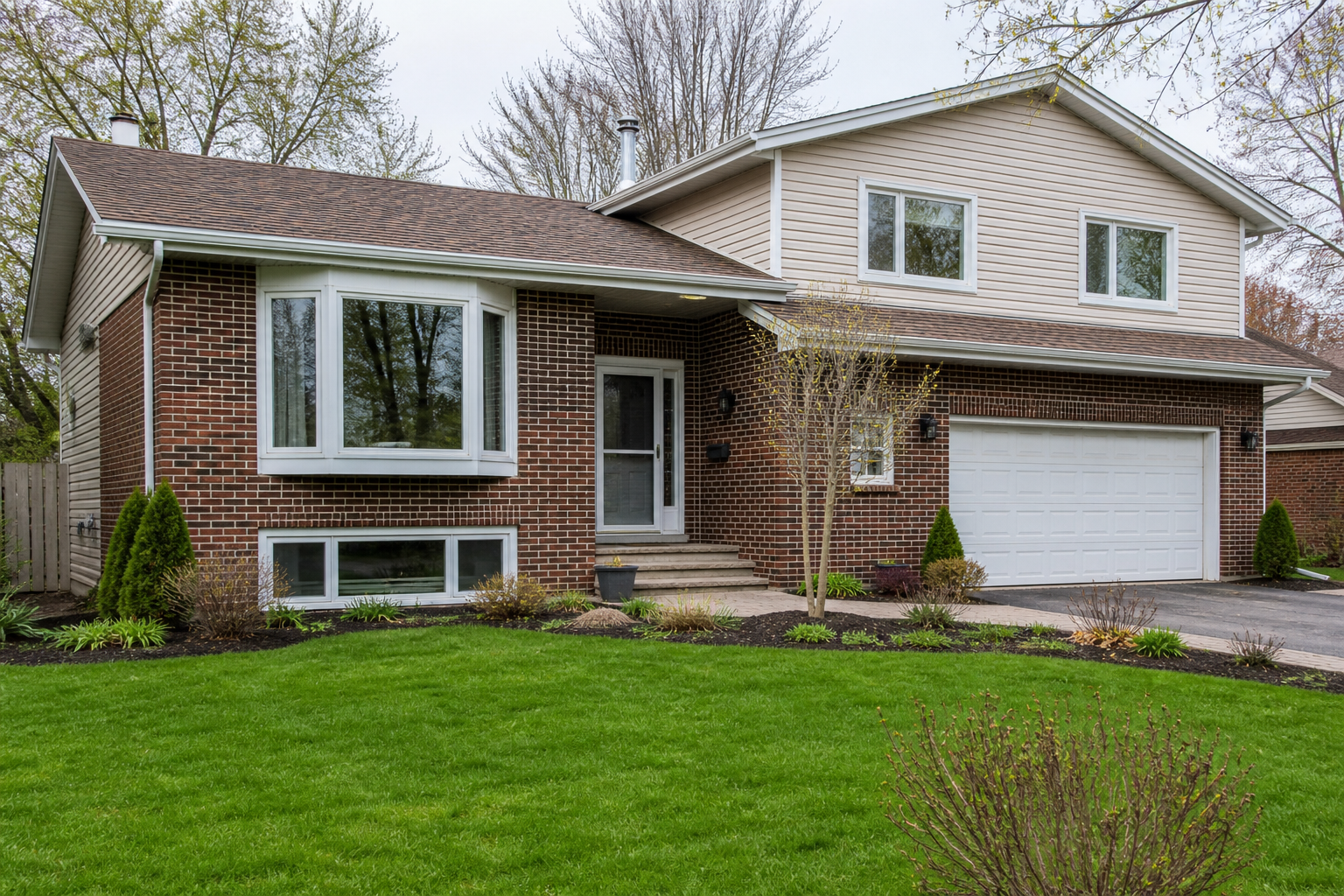 Different vinyl window styles on an Ontario home including casement, slider, picture and bay windows