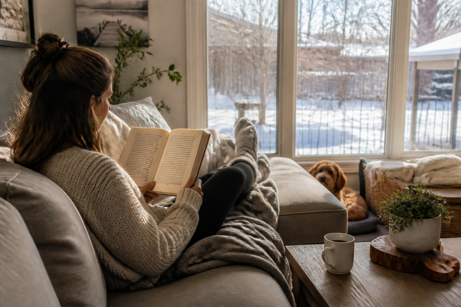 Bright Ontario living room with large modern windows on a cold sunny day