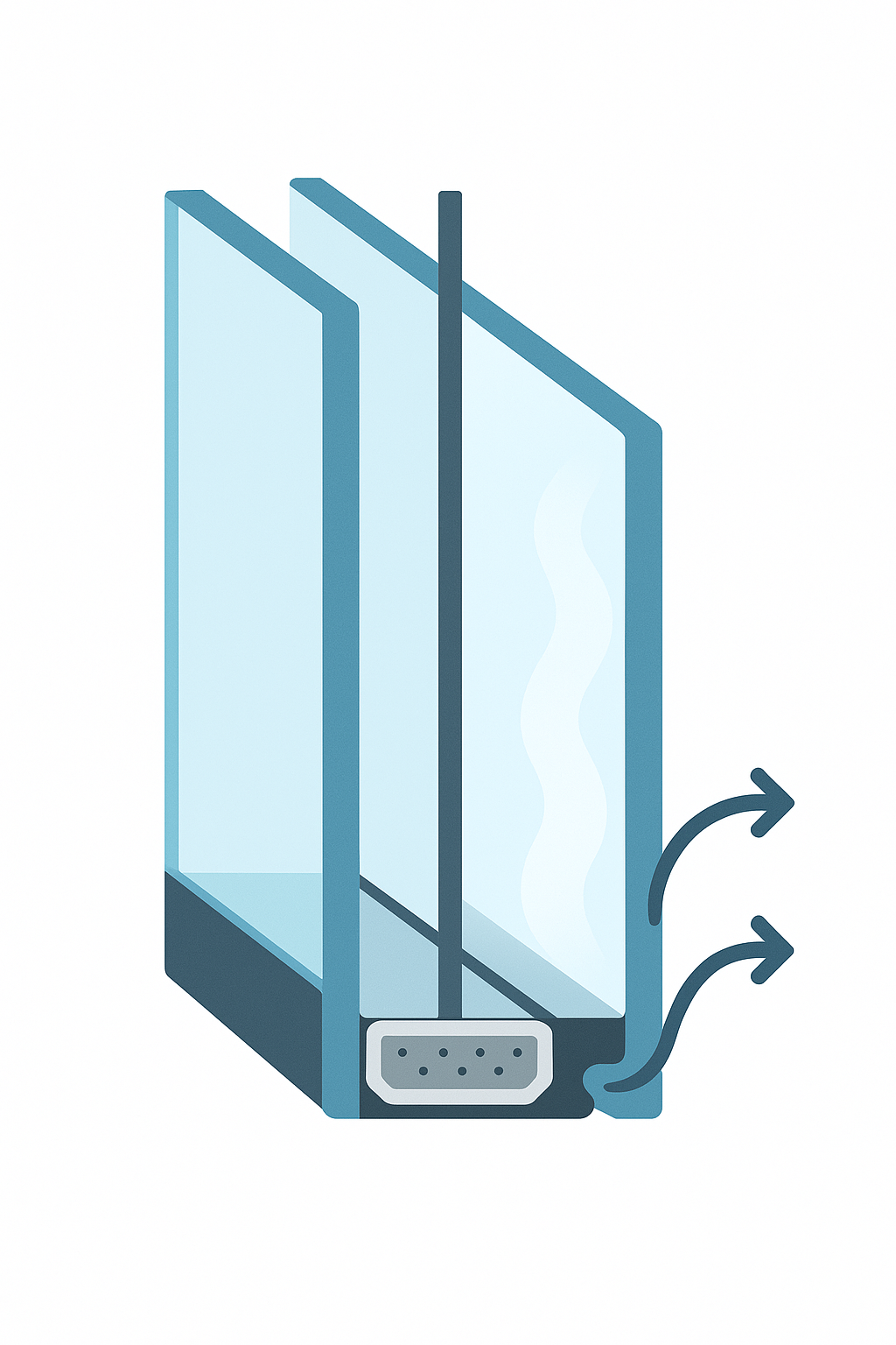 Illustration showing moisture trapped between two panes after a window seal fails