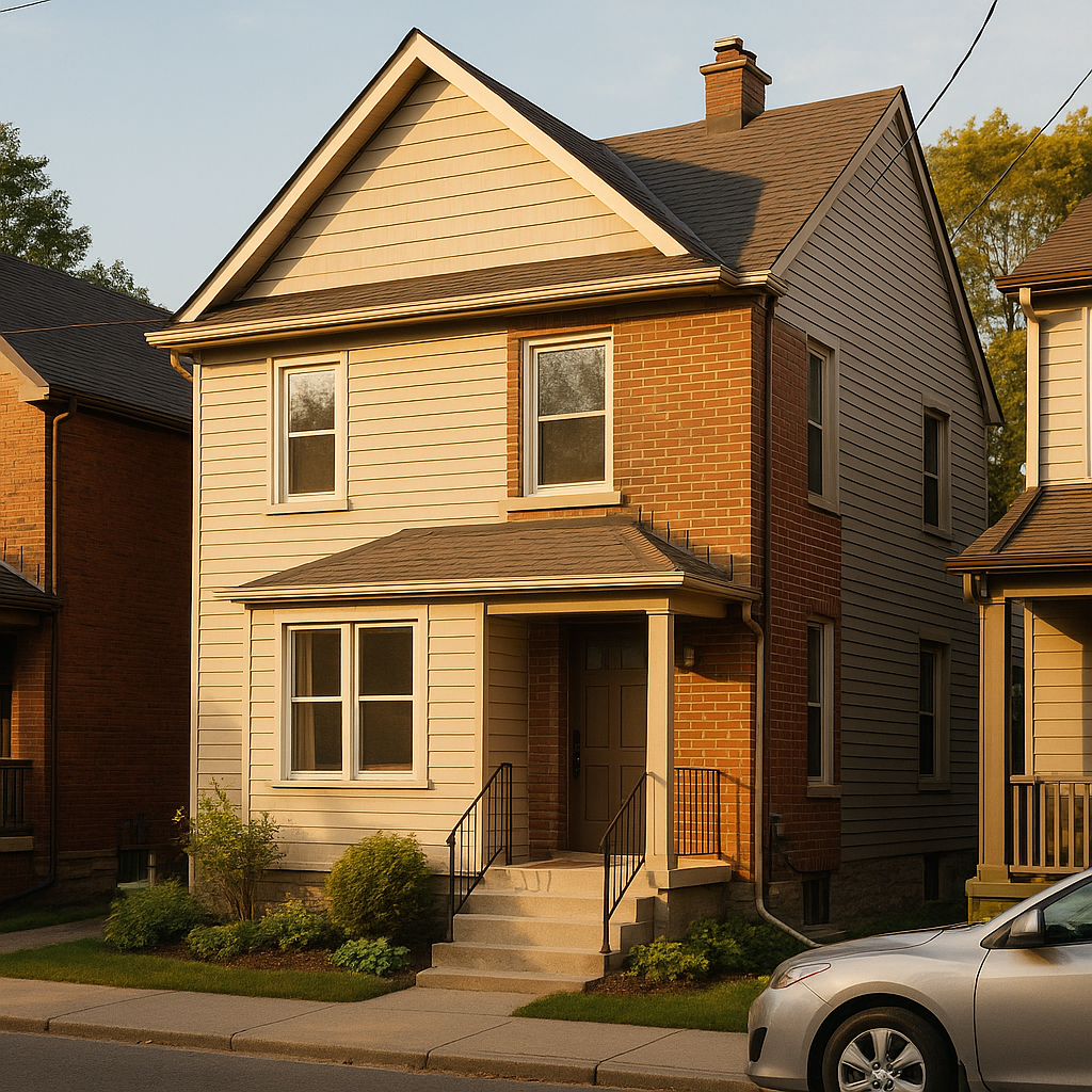 Semi-detached Toronto city house with clean window lines in warm late-afternoon light