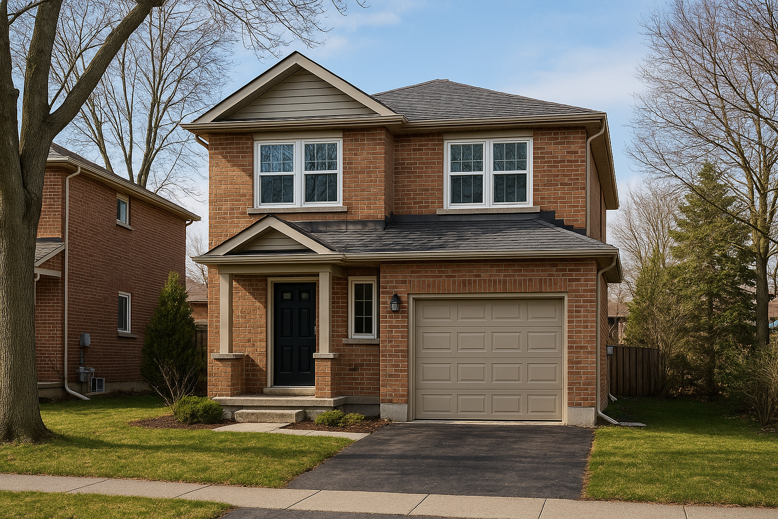 Front exterior of a detached Ontario home with matching replacement windows